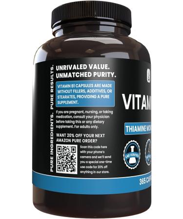 365 Capsules of Pure Vitamin B1 (Thiamine Mononitrate) - No Fillers, Lab Verified - 365 Count - Buy Online on GoSupps.com