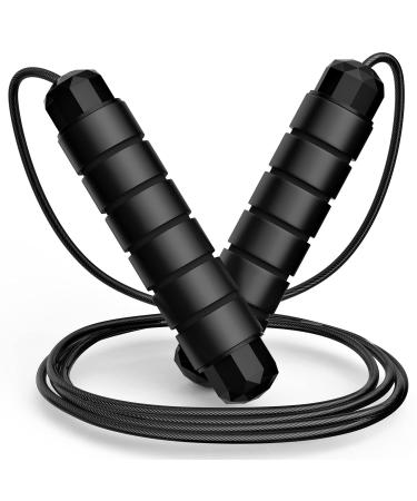 Jump Rope, Tangle-Free Rapid Speed Jumping Rope Cable with Ball Bearings for Women, Men, and Kids, Adjustable Steel Jump Rope Workout with Foam Handles for Fitness, Home Exercise & Slim Body Black