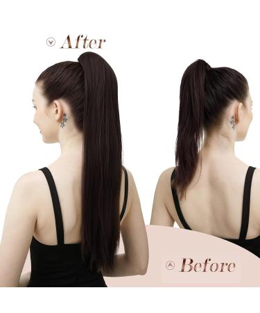 Feshfen 70cm Ponytail Extensions - Long Straight Drawstring Braid Smooth Synthetic Hair for Women - Natural Black - Buy Online on GoSupps.com