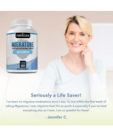 Migratone Migraine Relief Supplement - Natural Headache Support with PA-Free Butterbur, Magnesium, B Vitamins, CoQ10 & Feverfew - 120 Count - Buy Online on GoSupps.com