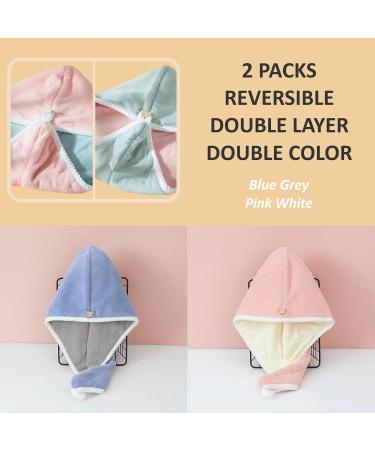 Microfiber Hair Towel Wrap for Women - 2 Pack Coral Velvet Turbans | Quick Dry Anti-Frizz Super Absorbent for All Hair Types - Pink & Blue Grey - Buy Online on GoSupps.com