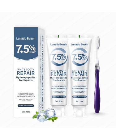 2 Pcs 7.5% Fluoride Free Nano Hydroxyapatite Toothpaste for Whitening Tooth Mint Fresh Breath Daily Use with Oral Care