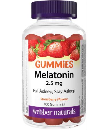 Webber Naturals Melatonin 2.5 mg Gummy 100 Strawberry Flavoured Gummies For Sleep Support Vegan