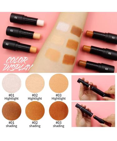 Professional 3D Face Contour Stick with Highlighter and Concealer - Long Lasting Double Ended Design for Makeup Shaping (03) - Buy Online on GoSupps.com