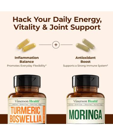 Boswellia Turmeric Curcumin Supplement + Moringa Capsules Bundle Supports Joint Health Balanced Energy & Healthy Metabolism with Ginger Root Organic Turmeric Powder and 100% Pure Moringa Powder - Buy Online on GoSupps.com