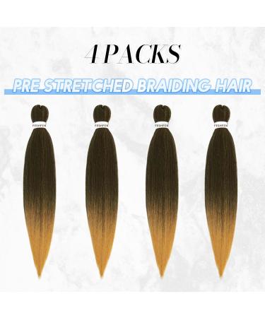 Feshfen Pre Stretched Ombre Hair Extensions for Braids - 65 cm | Yaki-Texture Black to Strawberry Blonde (4 Pack) - Ideal for Stunning Braids - Buy Online on GoSupps.com