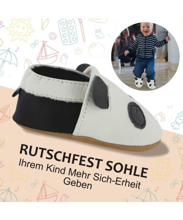 Soft Leather Baby Shoes for Boys and Girls | Non-Slip Rubber Soles | Newborn to 24 Months | White Panda Design - Buy Online on GoSupps.com