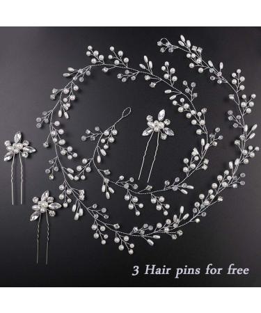 Denifery Bridal Silver Pearl Hair Vine | Wedding Headpiece | Hair Jewelry - Buy Online on GoSupps.com