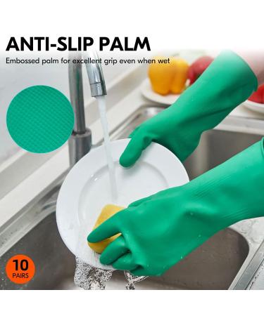 VGO 10 Pairs Extra Thick Reusable Household Gloves Long Sleeve Rubber Tableware Gloves for Kitchen Cleaning Painting Gardening & Pet Care - Size L Dark Green - Buy Online on GoSupps.com