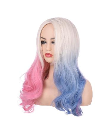 Morvally 20" Ombre Synthetic Wig - Wavy Blonde Blue Pink Hair for Women | Cosplay & Halloween - Buy Online on GoSupps.com