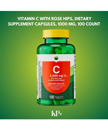 KP+ Vitamin C 1000 mg with Rose Hips | Immune Support Vitamin C Tablets | Antioxidant Support Supplement | 100 Tablets | Pack of 1 - Buy Online on GoSupps.com