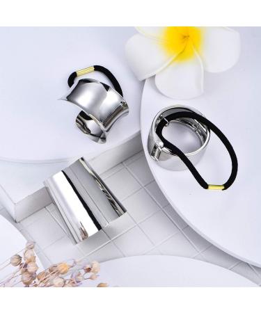 3 Pieces Metal Circle Hair Cuff - Elastic Hair Band for Women & Girls | Silver Ponytail Holder & Hair Accessories - Buy Online on GoSupps.com