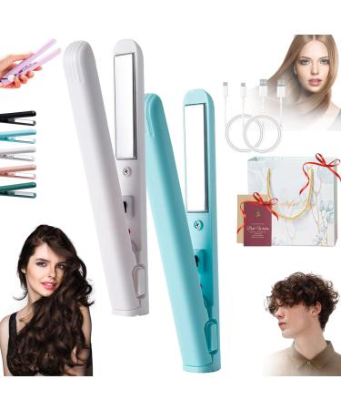 Jocelynnae Ceramic Mini Hair Curler Mini Dual-Purpose Curling Iron Travel Curling Iron USB Rechargeable Curling Wand 2-in-1 Mini Curling Wand for Men and Women (2PCS-7)
