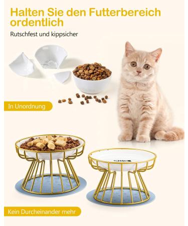 Dorakitten 2Pcs Ceramic Raised Cat Bowl Set | Anti-Vomiting & Non-Slip Cat Feeding Dish | Elevated Pet Bowl for Spine Health | Comfortable & Dishwasher Safe - Buy Online on GoSupps.com