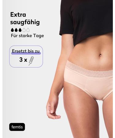 Femtis Vika Heavy Bleeding Period Underwear | Organic Cotton Lace Hipster | Eco-Friendly Washable Menstrual Underpants | XS Apricot - Buy Online on GoSupps.com
