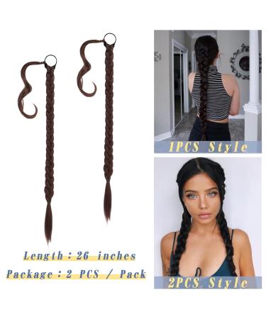 BARSDAR 66cm Long Braided Ponytail Extensions (2 PCs) - Soft Dark Auburn Synthetic Hair for Women - DIY Natural Straight Braid - Buy Online on GoSupps.com