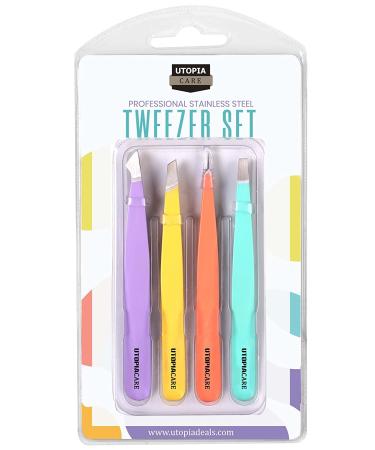 Utopia Care 4-Piece Stainless Steel Tweezers Set for Ingrown Hair, Splinter & Blackhead Removal - Buy Online on GoSupps.com