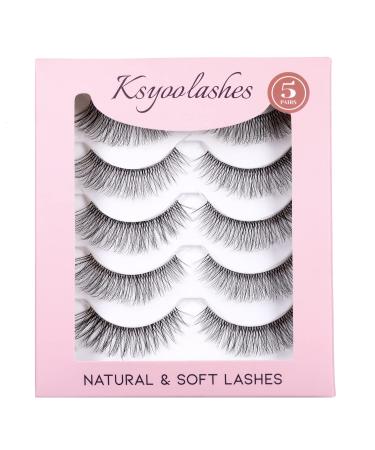 KSYOO Thin Clear Band Lashes Natural Look  8-16mm C Curl Soft Invisible Band Eyelashes  Reusable  Comfortable and long-lasting wear for daily work and weddings - 5 Pairs (Clear Banded A16)