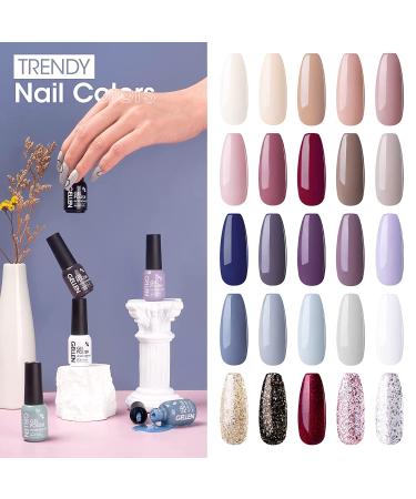 Gellen Gel Nail Polish Kit - 28 Pack Nude Grays Pastels Glitter Gel Polish Set | Glossy/Matte Top & Base Coat | Trendy Home/Salon Manicure Kit - Buy Online on GoSupps.com