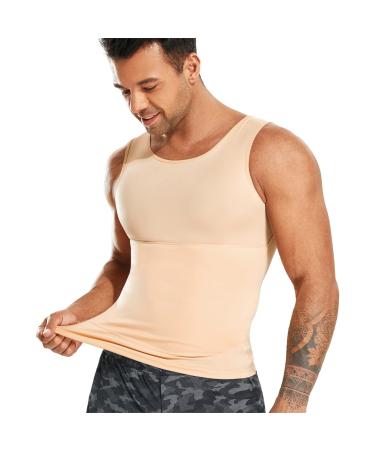 Mens Compression Shirt Slimming Body Shaper Vest Workout Tank Tops Abs Abdomen Undershirts Medium 1-beige
