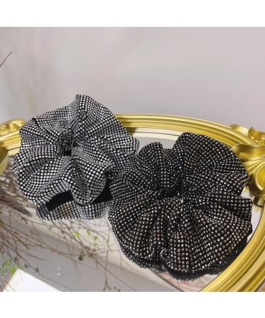 Rhinestone Hair Scrunchie Embellished Elastics Hair Ties Bands Hair Ropes Bobbles Crystal Ponytail Holders Accessory for Womens Black - Buy Online on GoSupps.com
