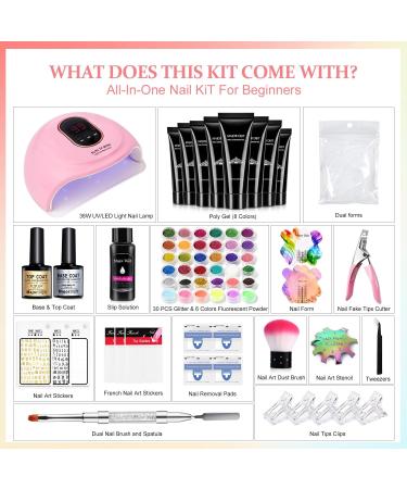 DouborQ Poly Nail Gel Kit With Nail Lamp - 8 Color Builder Kit for Nail Extension | All-in-One Poly Nail Art Gel Tools Set for Beginners - Buy Online on GoSupps.com