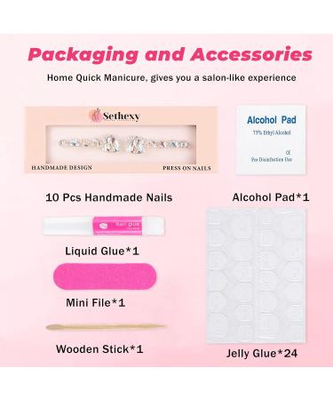 Sethexy Square Short False Toenails Handmade Rhinestone Full Cover Press On Toenails Luxury Crystal Fake Toe Nails Acrylic Artificial Stick On Foot Nails Removable for Women and Girls (8) - Buy Online on GoSupps.com