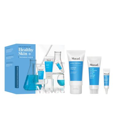 Murad Acne Trial Kit - Clear Breakouts + Control Oil 3-Piece Trial Kit ($50 Value) - Clarifying Cleanser 2Fl Oz Rapid Relief Acne Treatment 0.25Fl Oz Oil & Pore Mattifer SPF 45 0.8Fl Oz