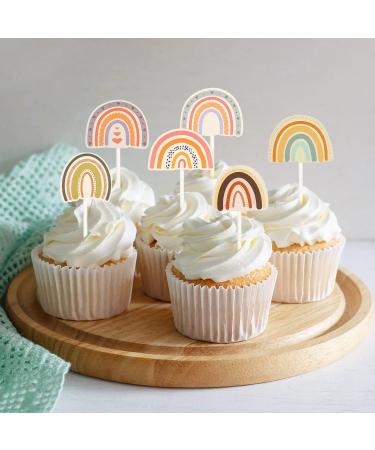48 Pieces Boho Rainbow Cake Topper Boho Cupcake Topper Bohemian Theme Rainbow Cupcake Toppers for Girls Baby Shower Birthday Boho Rainbow Party Decoration Supplies - Buy Online on GoSupps.com