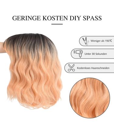 Parxitn Short Bob Wig with Pony - Natural Ombre Orange Synthetic Hair | Colorful Wavy Curly Wigs for Daily Party Halloween & Cosplay | T5 Ombre Orange - Buy Online on GoSupps.com