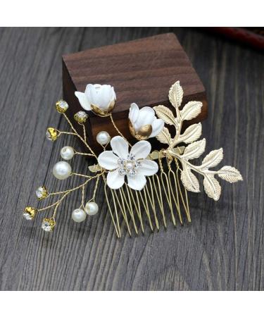 Toyvian Handmade Wedding Hair Comb Clip Set - Bridal Hair Accessories for Brides and Bridesmaids, Floral Girls Hair Piece with Rhinestones (White) - Buy Online on GoSupps.com