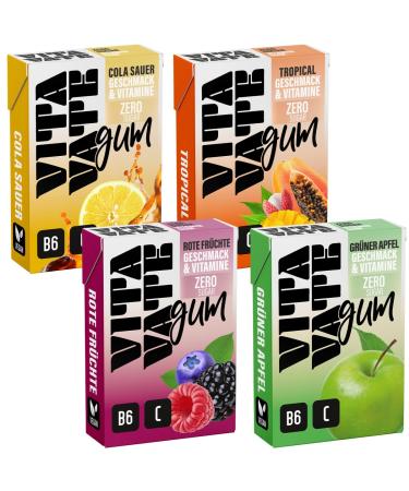 Generically vitavate chewing gum set vita vate gum tried mix 1x cola sour 1x tropical 1x red fruits 1x green apple (4x 20 pieces) by lecommerce
