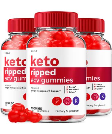 (3 Pack) Keto Ripped ACV Gummies - Advanced Ripped Keto + ACV Weight Management Gummies Apple Cider Vinegar Ripped ACV Gummies Dietary Supplement Reviews Extra Strength (180 Gummies)