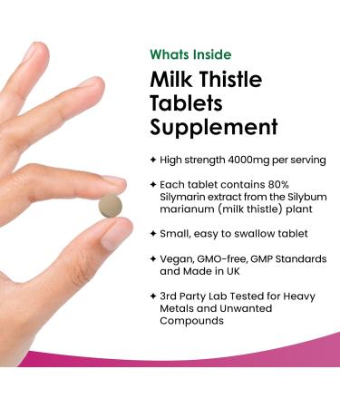 Milk Thistle 4000mg Tablets - 80% Silymarin High Strength - 120 Vegan Capsules - Made in UK - GMO-Free Gluten-Free Supplement - Liver Support - Buy Online on GoSupps.com