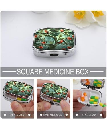 Decorative Tropical Plants Print Pill Box - 2 Compartment Metal Pill Organizer for Travel | Portable Medicine Case for Pocket & Purse - Buy Online on GoSupps.com