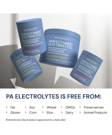 BodyHealth PerfectAmino Electrolytes Powder No Sugar, Hydration Fasting Keto Zero Sugar Electrolytes Drink Mix with Trace Minerals - Passion Fruit - 30 Servings Passion Fruit 5.2 Ounce (Pack of 1) - Buy Online on GoSupps.com