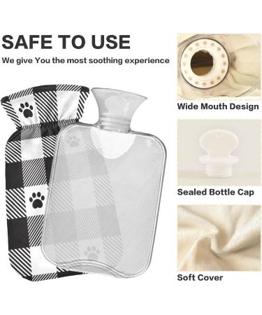 Naanle Black & White Checkered Dog Paw Heat Bottle - 1L Transparent Hot Water Bottle for Pain Relief & Cold Therapy - Ideal Hand & Feet Warmer - Buy Online on GoSupps.com