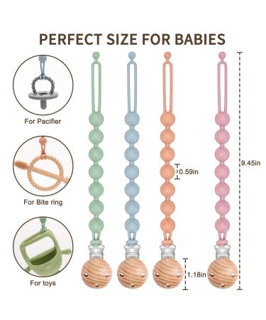CLdy Silicone Pacifier Chain & Bite Ring Toy - 2-in-1 Pacifier Holder for Babies - BPA-Free - 4 Pack (Blue Green Pink Orange) - Buy Online on GoSupps.com