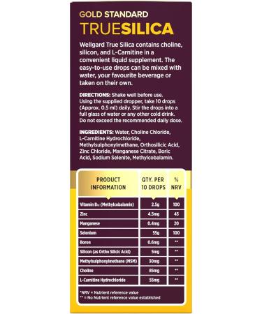Silicium Supplement Wellgard True Silica Stabilised Silicon with Choline and Ortho Silicic Acid (OSA) Vegan Liquid Supplement for Skin Hair and Nails 60ml - Buy Online on GoSupps.com