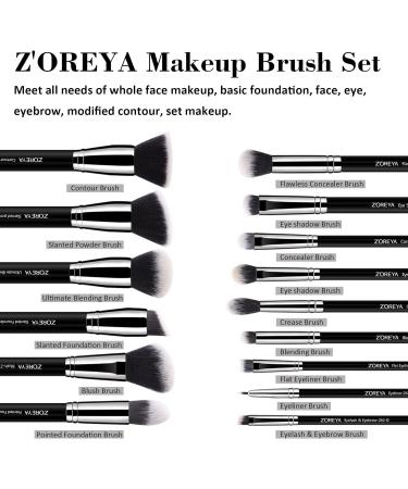 Zoreya Makeup Brush Set - Premium 15 Piece Kabuki Brush Set for Cosmetics - Cruelty-Free Synthetic Brushes for Foundation, Concealer, Blush, and Eye Shadows - Buy Online on GoSupps.com
