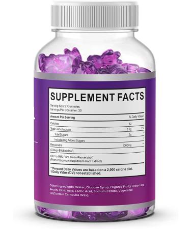Max Strength Resveratrol Gummies | 1000mg | 1 Month's Supply | Antioxidant Supplement | 98% Pure Trans-Resveratrol | Supports Heart & Brain Health - Buy Online on GoSupps.com