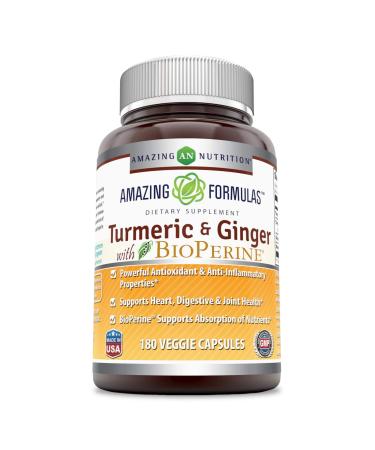 Amazing Nutrition Turmeric & Ginger with BioPerine 750 mg 180 Veggie Capsules - Buy Online on GoSupps.com