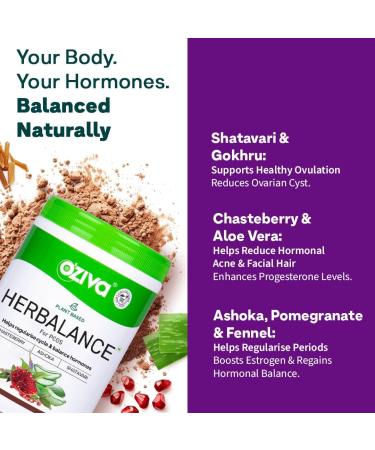 OZIVA Plant Based HerBalance for PCOS | PCOS Supplement for Women for Hormonal Balance & Better Menstrual Cycle | PCOS Drink with Inositol Shatavari Chasteberry Ashoka Certified Clean & Vegan 250g - Buy Online on GoSupps.com