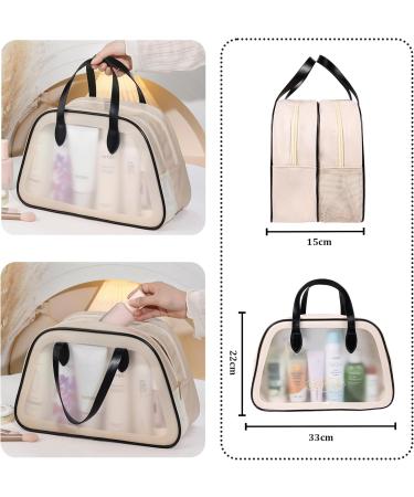 Clear Travel Toiletries Bag | Portable Waterproof PVC Makeup Bag for Women Girls | 2 Zippered Sections | Black Apricot - Buy Online on GoSupps.com