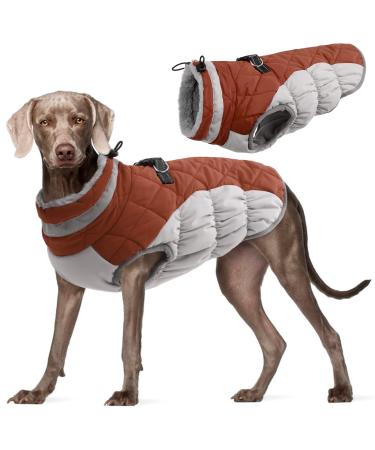 Kuoser waterproof dog coat cold weather winter warm jacket for small medium -sized dogs cozy dog sweater with fleece lined reflective puppy winter vest pet clothing xxxl brown