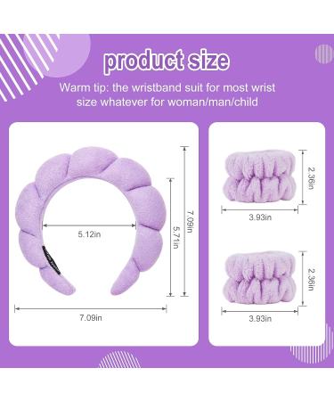 Hope&Luck 4Pcs Spa Headband Set for Women - Purple Terry Cloth Sponge Headband for Face Washing - Bubble Headband with Wristband - Buy Online on GoSupps.com