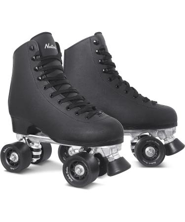 Nattork Women's PU Leather High-top Quad Skates - Indoor/Outdoor Beginner Roller Skates - Black - US Women's 3/US Men's 2 - Buy Online on GoSupps.com