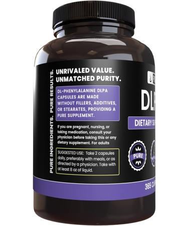 Pure Original Ingredients DL-Phenylalanine DLPA (365 Capsules) No Magnesium Or Rice Fillers Always Pure Lab Verified 1 Count (Pack of 365) - Buy Online on GoSupps.com