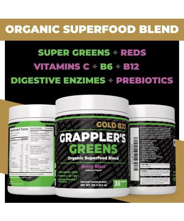 Gold BJJ Grappler's Greens Powder - Organic Superfood for Jiu Jitsu Athletes | Digestive Enzymes & Probiotics - Berry Blast - Buy Online on GoSupps.com