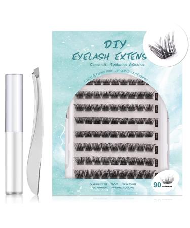 SISILILY Individual Lashes Cluster 90 Pcs DIY False Eyelashes Reusable 3D Eyelash Extension Kit Soft Natural C CC D Curl with Glue 10/12/14/15/16mm Length - DM10 White 90 clusters - DM10